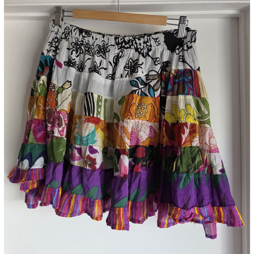 Jackpot Women Cotton Patchwork Mini Skirt Free Size Boho Casual Multicolor
